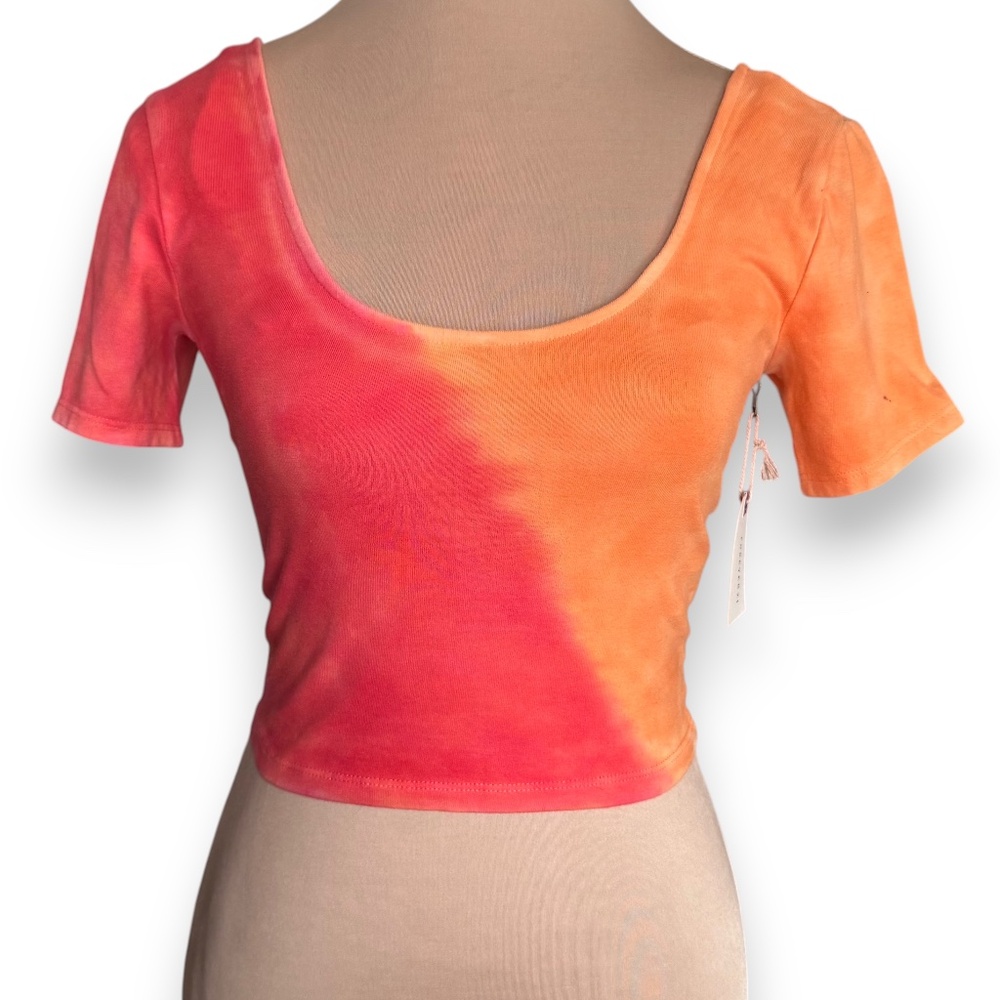 FOREVER 21 Orange Pink Tie Dye Lace Back Crop Top S
